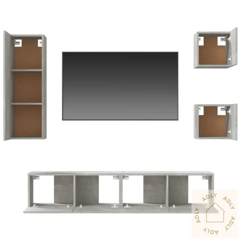 Tv-Skapsett 5 Deler Betonggrå Konstruert Tre