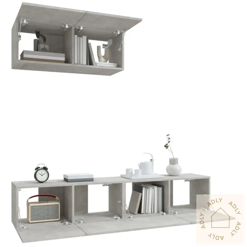 Tv-Skapsett 3 Deler Betonggrå Konstruert Tre