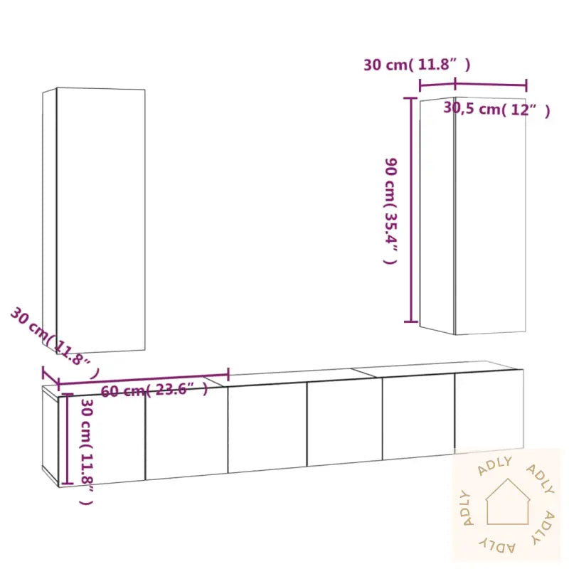 Tv-Skapsett 5 Deler Røkt Eik Konstruert Tre