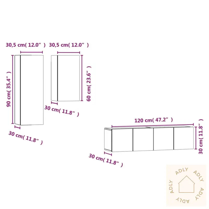 Tv-Skapsett 4 Deler Grå Sonoma Konstruert Tre