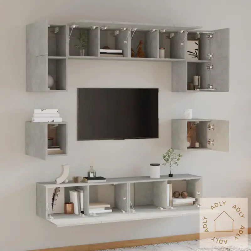 Tv-Skapsett 8 Deler Betonggrå Konstruert Tre