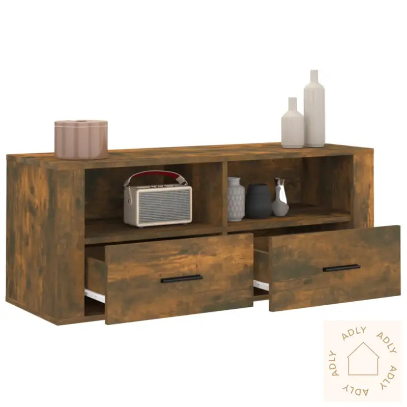 Tv-Benk Røkt Eik 100X35X40 Cm Konstruert Tre