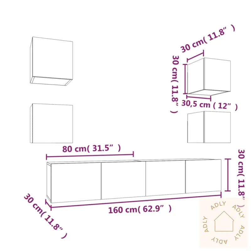 Tv-Skapsett 6 Deler Betonggrå Konstruert Tre