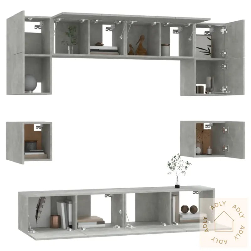 Tv-Skapsett 8 Deler Betonggrå Konstruert Tre