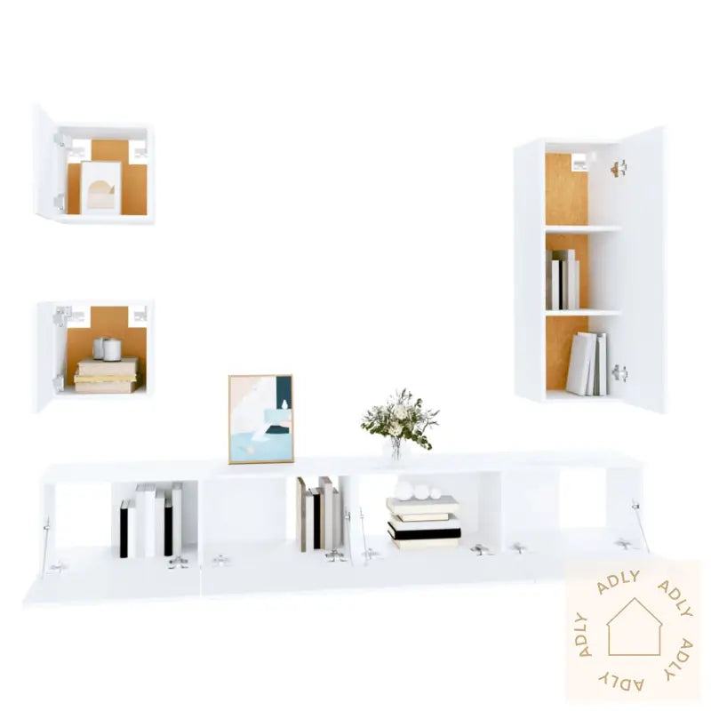 Tv-Skapsett 5 Deler Hvit Konstruert Tre