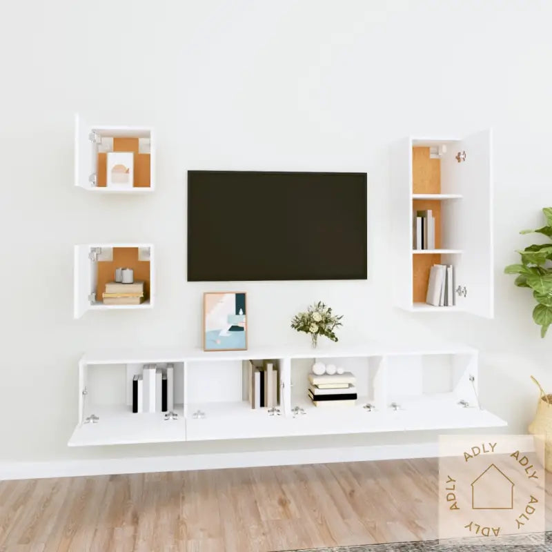 Tv-Skapsett 5 Deler Hvit Konstruert Tre
