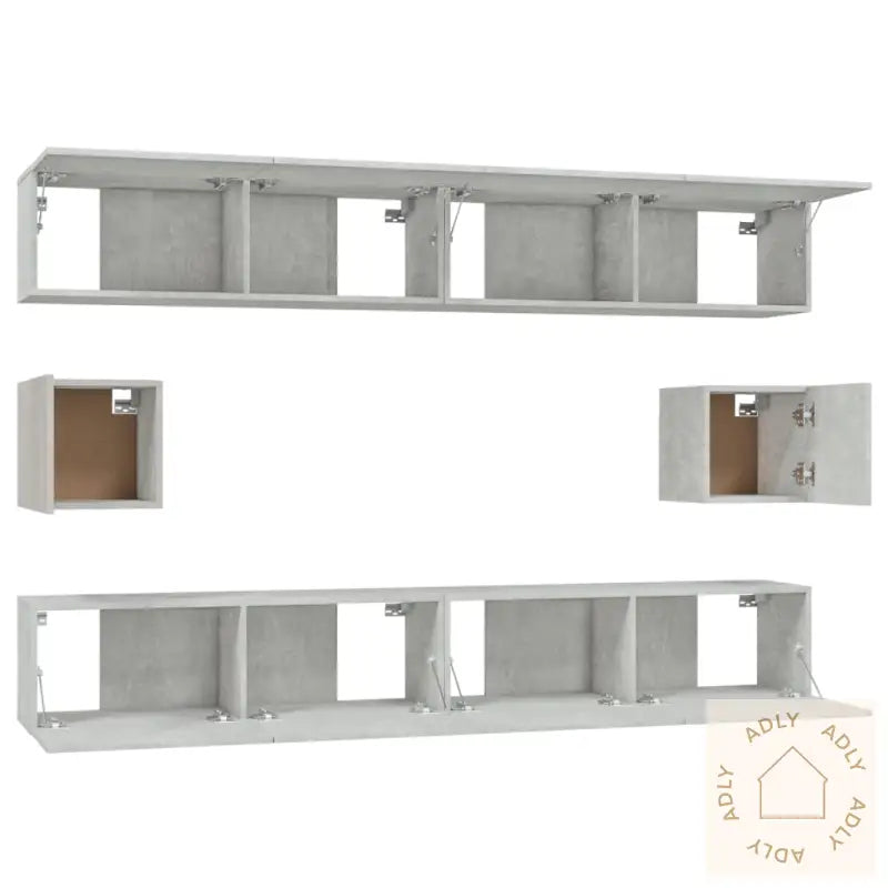 Tv-Skapsett 6 Deler Betonggrå Konstruert Tre