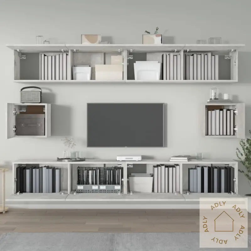 Tv-Skapsett 6 Deler Betonggrå Konstruert Tre