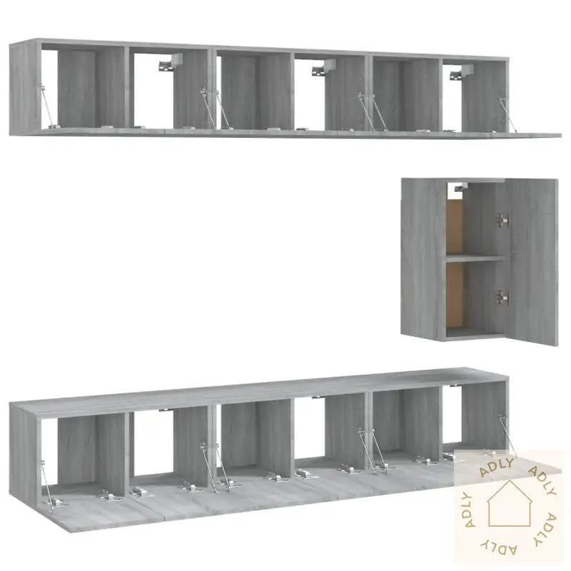 Tv-Skapsett 7 Deler Grå Sonoma Konstruert Tre