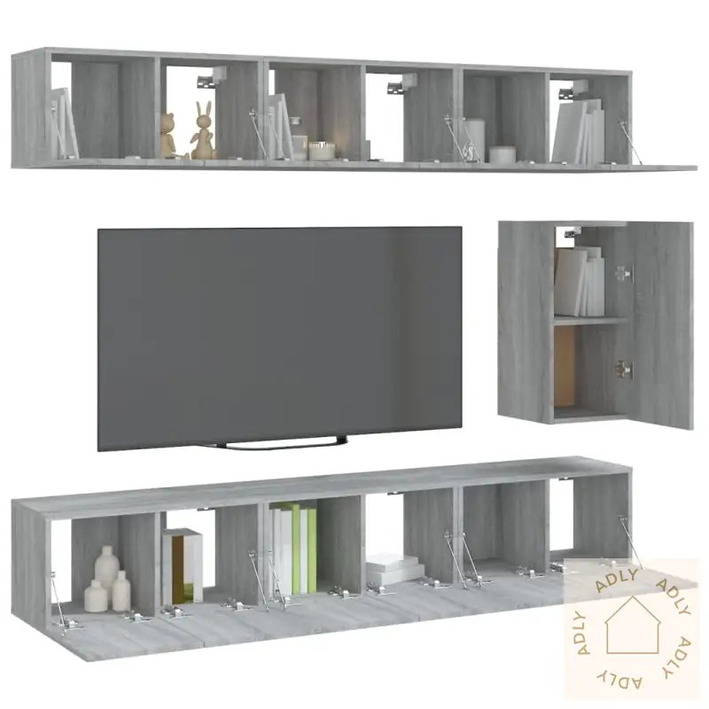 Tv-Skapsett 7 Deler Grå Sonoma Konstruert Tre