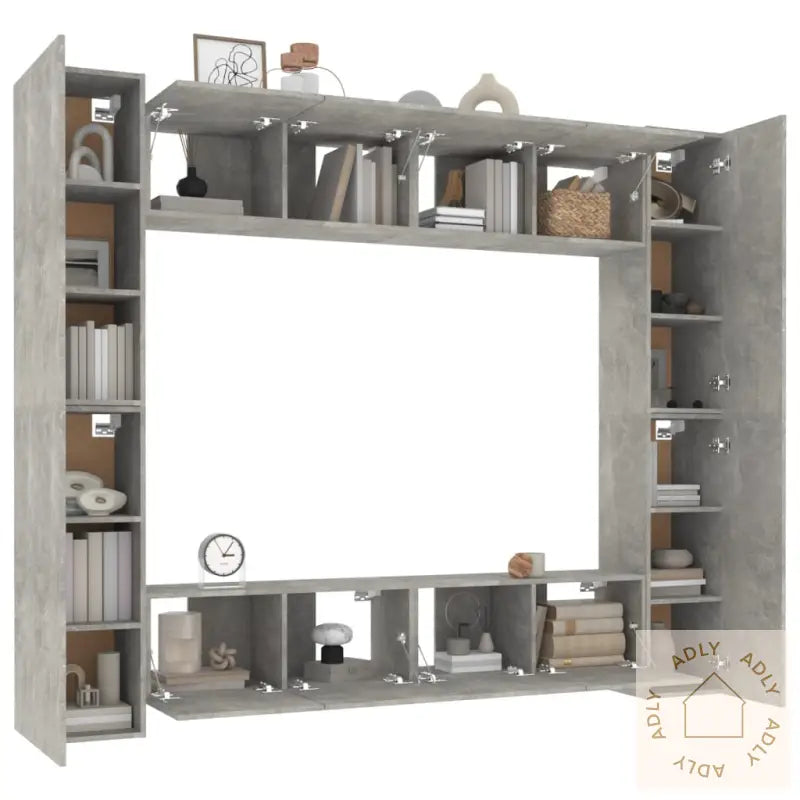 Tv-Skapsett 8 Deler Betonggrå Konstruert Tre