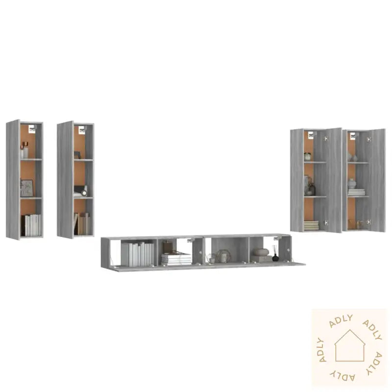 Tv-Skapsett 6 Deler Grå Sonoma Konstruert Tre