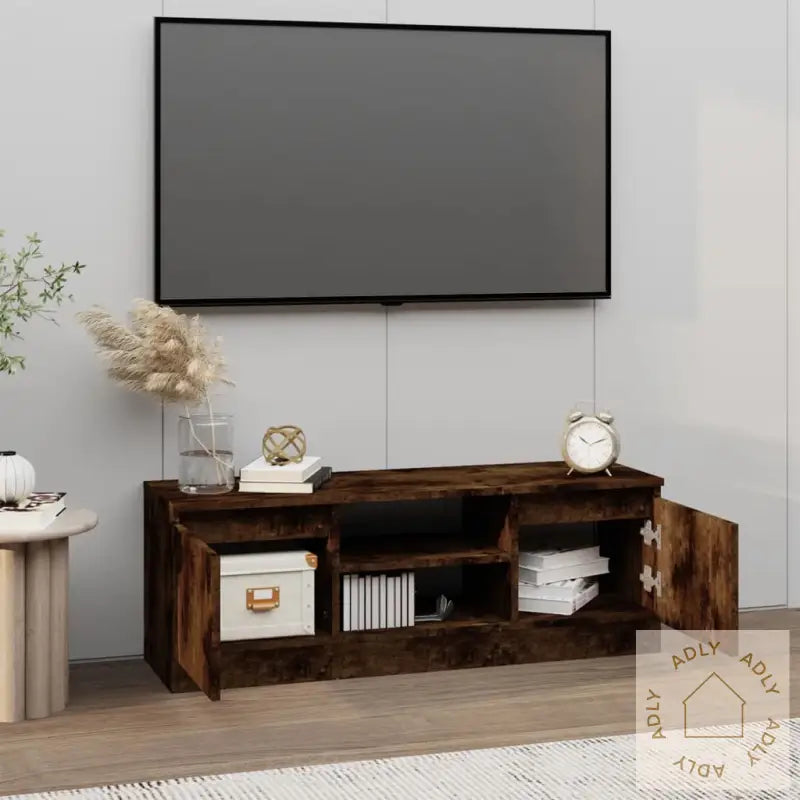 Tv-Benk Med Dør Røkt Eik 102X30X36 Cm