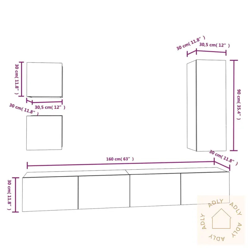 Tv-Benksett 5 Deler Svart Konstruert Tre