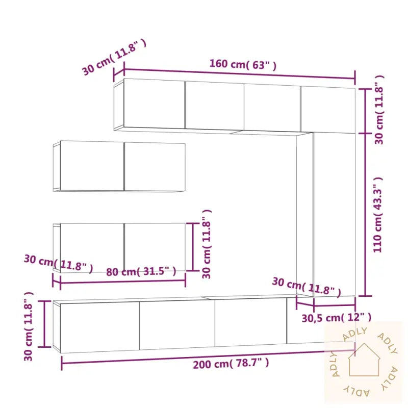 Tv-Skapsett 7 Deler Hvit Konstruert Tre