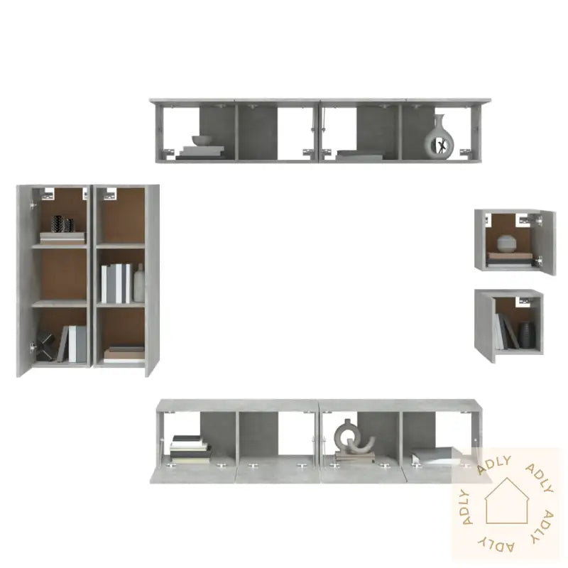 Tv-Skapsett 8 Deler Betonggrå Konstruert Tre