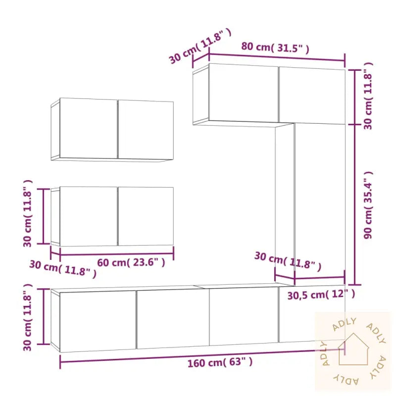 Tv-Skapsett 6 Deler Betonggrå Konstruert Tre