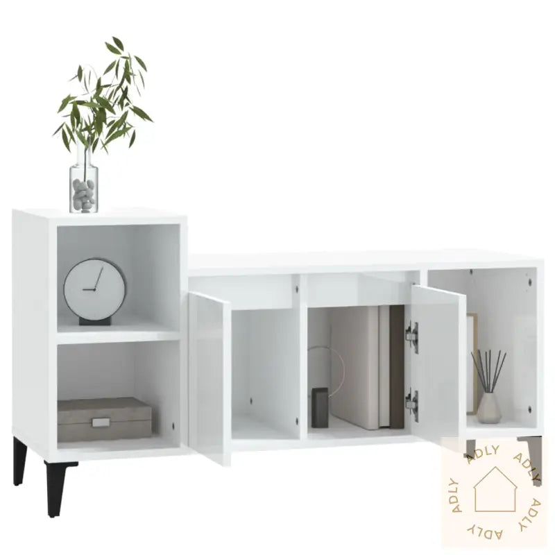 Tv-Benk Høyglans Hvit 100X35X55 Cm Konstruert Tre