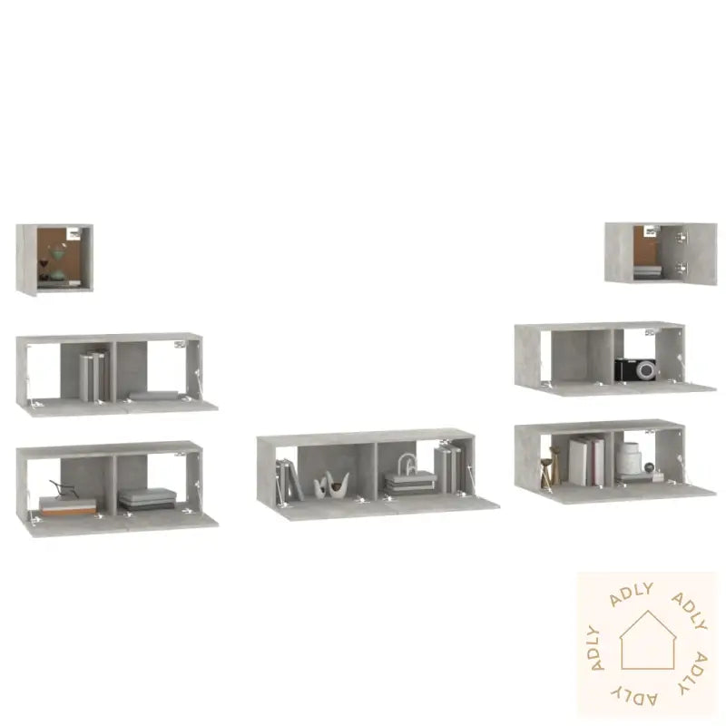 Tv-Skapsett 7 Deler Betonggrå Konstruert Tre