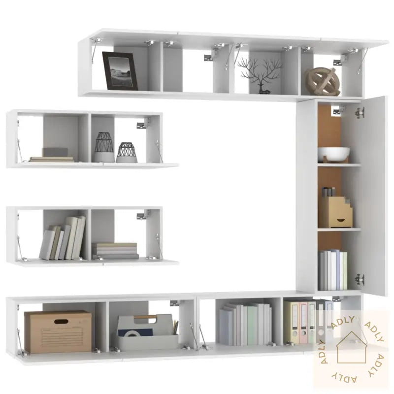 Tv-Skapsett 7 Deler Hvit Konstruert Tre