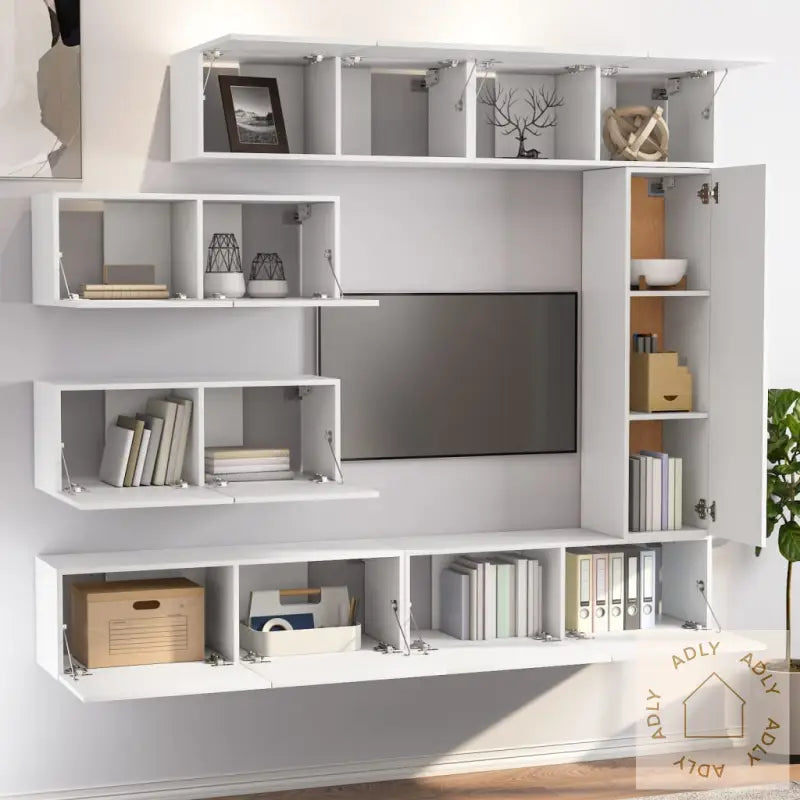 Tv-Skapsett 7 Deler Hvit Konstruert Tre