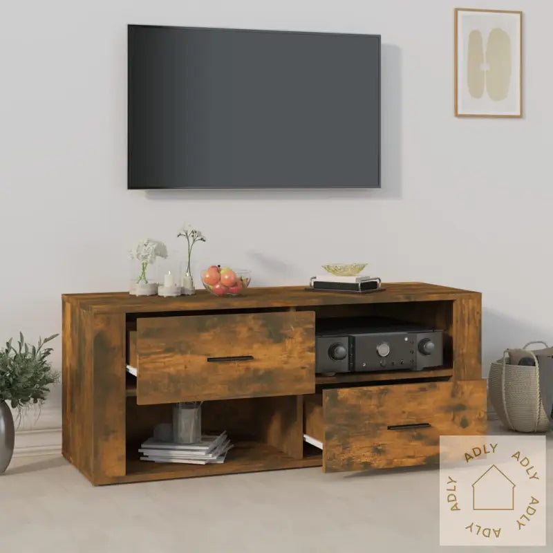 Tv-Benk Røkt Eik 100X35X40 Cm Konstruert Tre