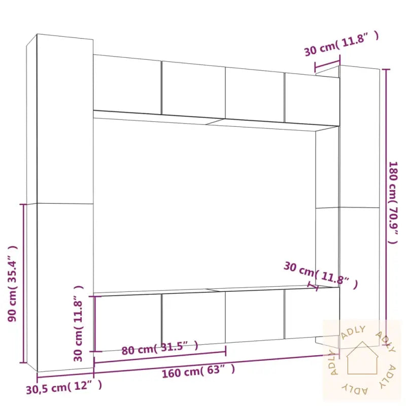 Tv-Skapsett 8 Deler Betonggrå Konstruert Tre