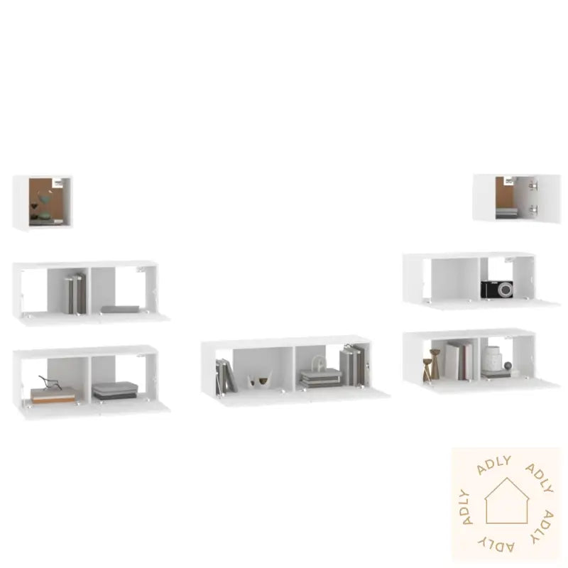 Tv-Skapsett 7 Deler Hvit Konstruert Tre