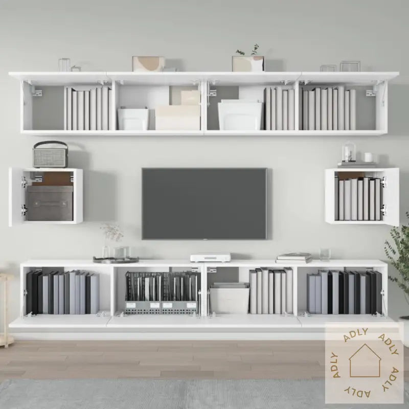 Tv-Skapsett 6 Deler Hvit Konstruert Tre