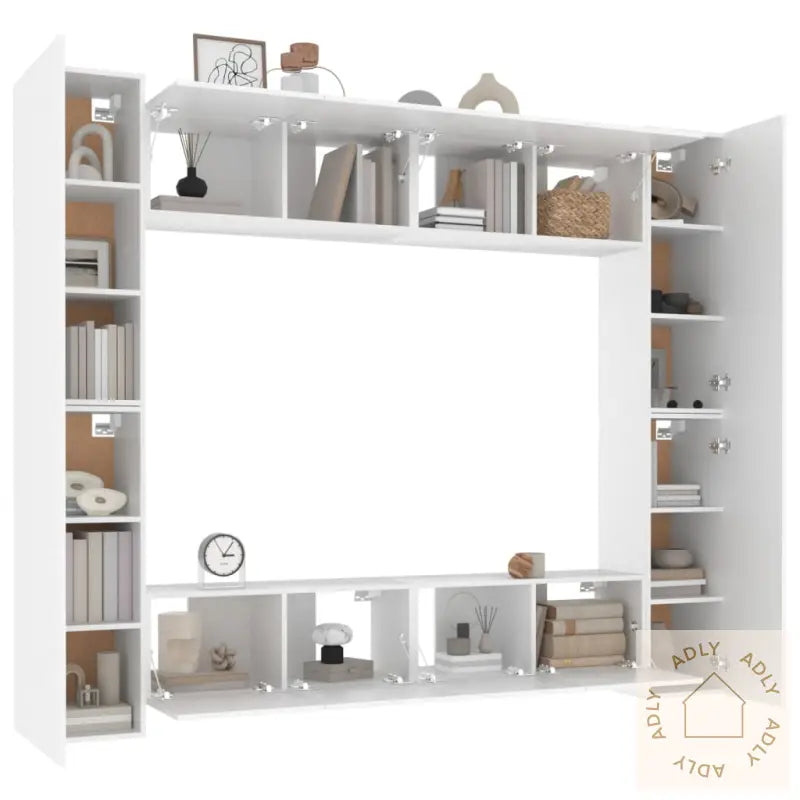 Tv-Skapsett 8 Deler Hvit Konstruert Tre