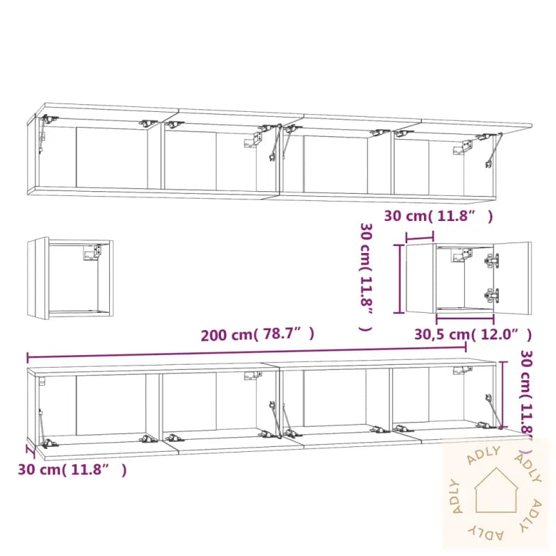 Tv-Skapsett 6 Deler Hvit Konstruert Tre