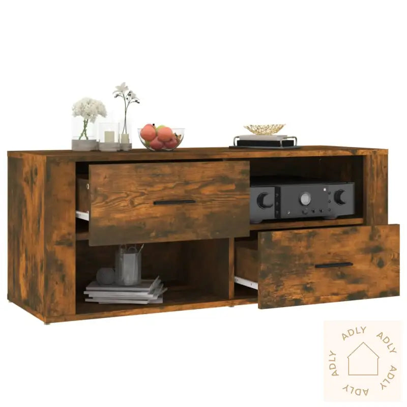 Tv-Benk Røkt Eik 100X35X40 Cm Konstruert Tre