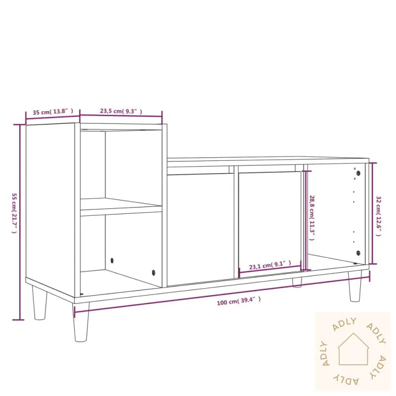 Tv-Benk Hvit 100X35X55 Cm Konstruert Tre