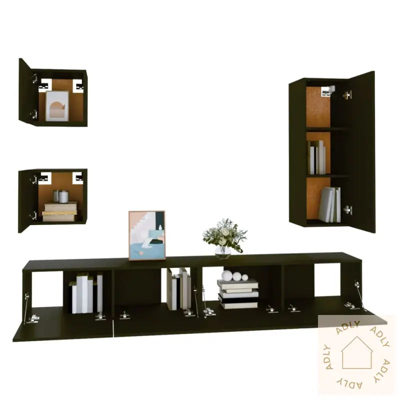 Tv-Benksett 5 Deler Svart Konstruert Tre