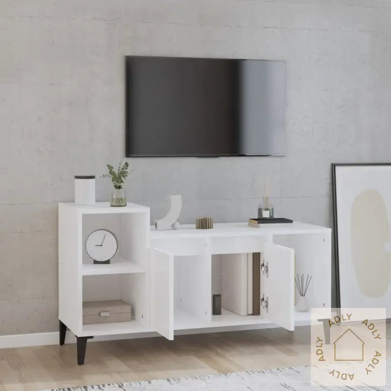 Tv-Benk Høyglans Hvit 100X35X55 Cm Konstruert Tre