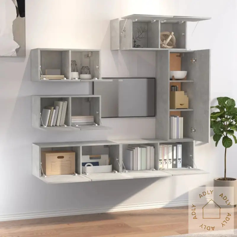 Tv-Skapsett 6 Deler Betonggrå Konstruert Tre