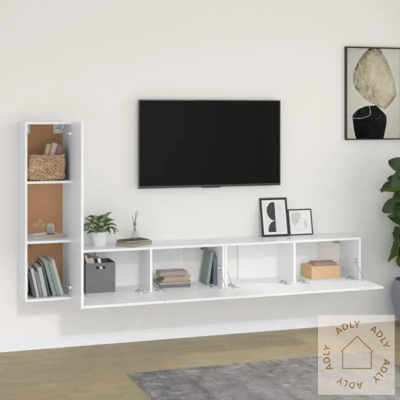 Tv-Skapsett 3 Deler Hvit Konstruert Tre
