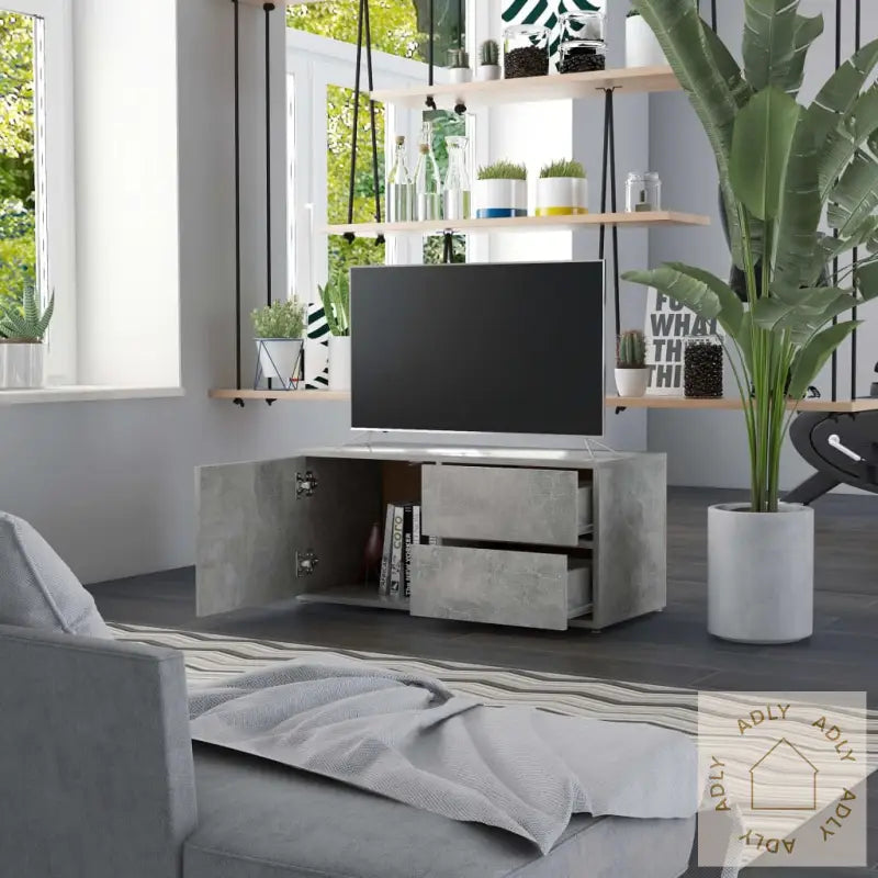 Tv-Benk Betonggrå 80X34X36 Cm Konstruert Tre