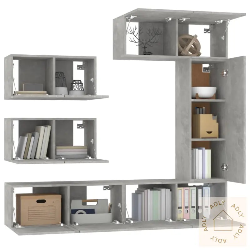 Tv-Skapsett 6 Deler Betonggrå Konstruert Tre