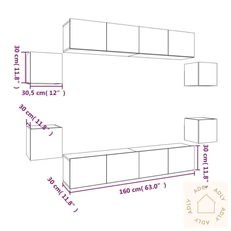 Tv-Skapsett 8 Deler Røkt Eik Konstruert Tre