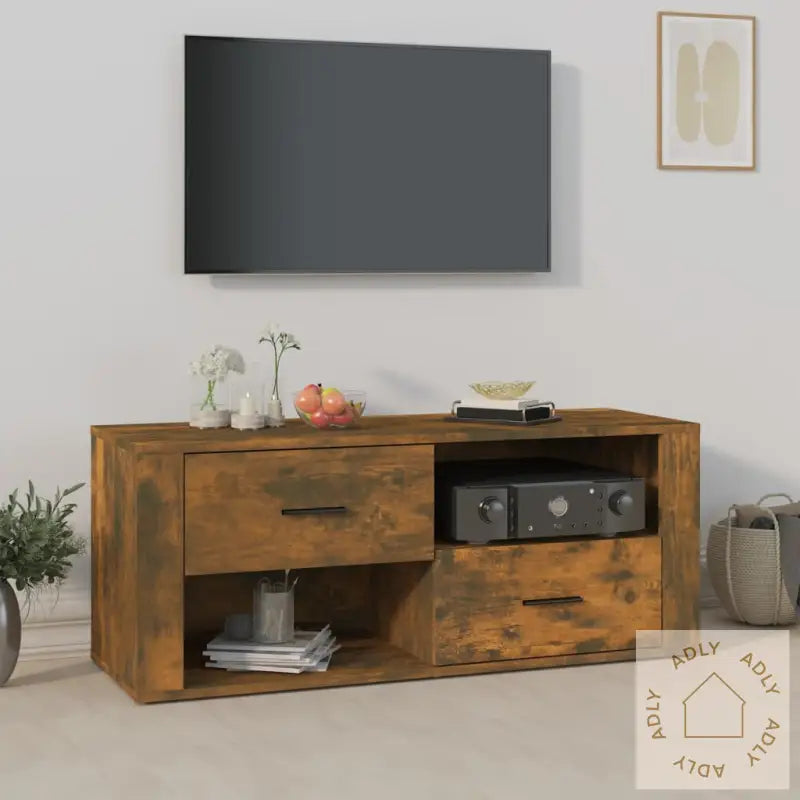 Tv-Benk Røkt Eik 100X35X40 Cm Konstruert Tre