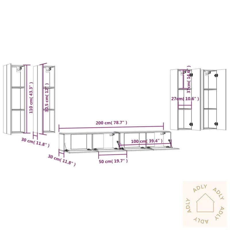 Tv-Skapsett 6 Deler Grå Sonoma Konstruert Tre