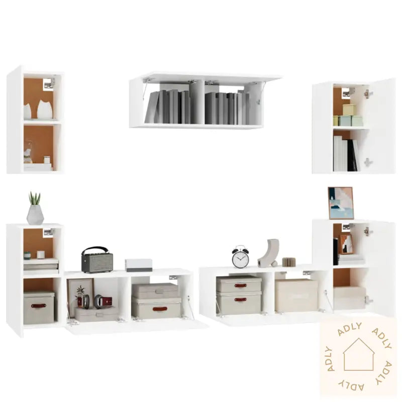 Tv-Skapsett 7 Deler Hvit Konstruert Tre