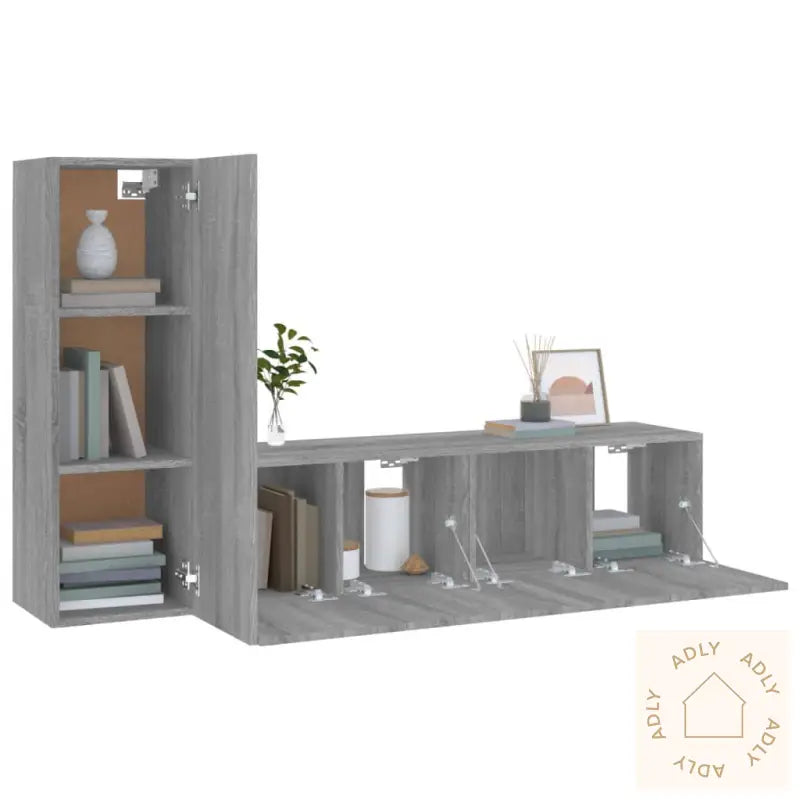 Tv-Skapsett 3 Deler Grå Sonoma Konstruert Tre