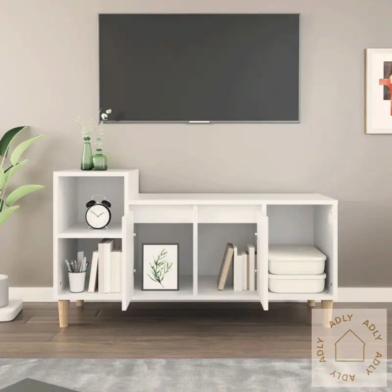 Tv-Benk Hvit 100X35X55 Cm Konstruert Tre