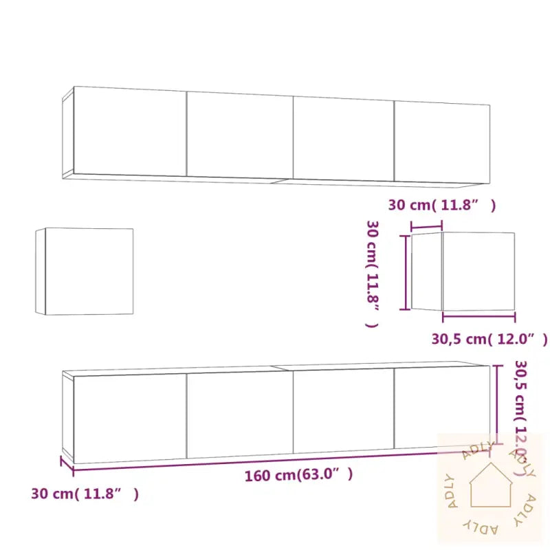 Tv-Skapsett 6 Deler Svart Konstruert Tre