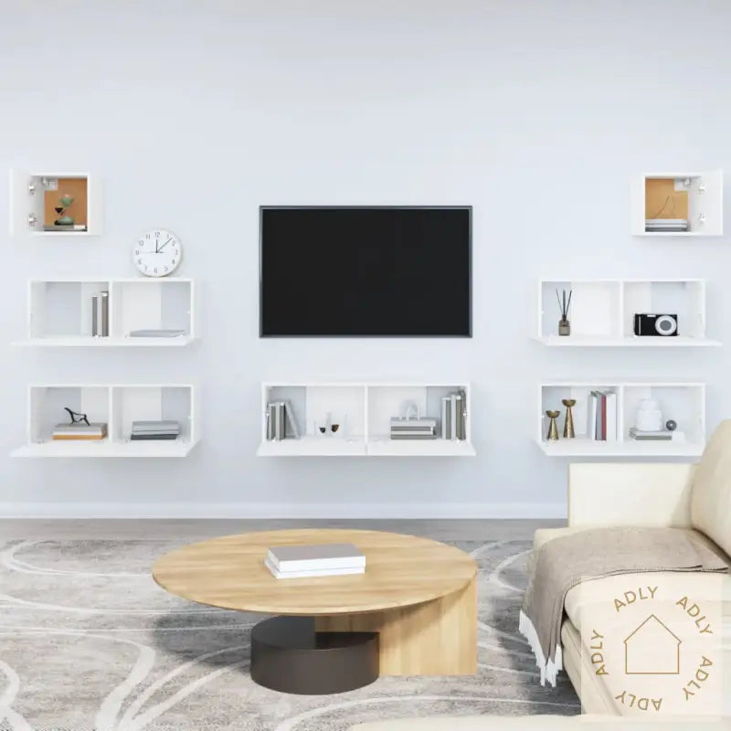 Tv-Skapsett 7 Deler Hvit Konstruert Tre