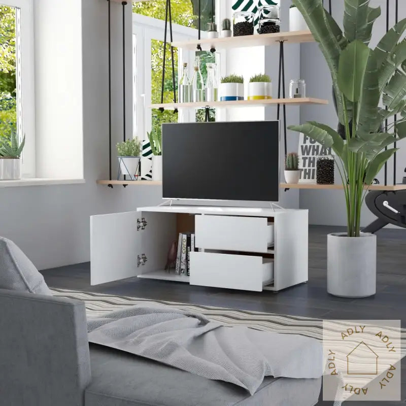 Tv-Benk Hvit 80X34X36 Cm Konstruert Tre