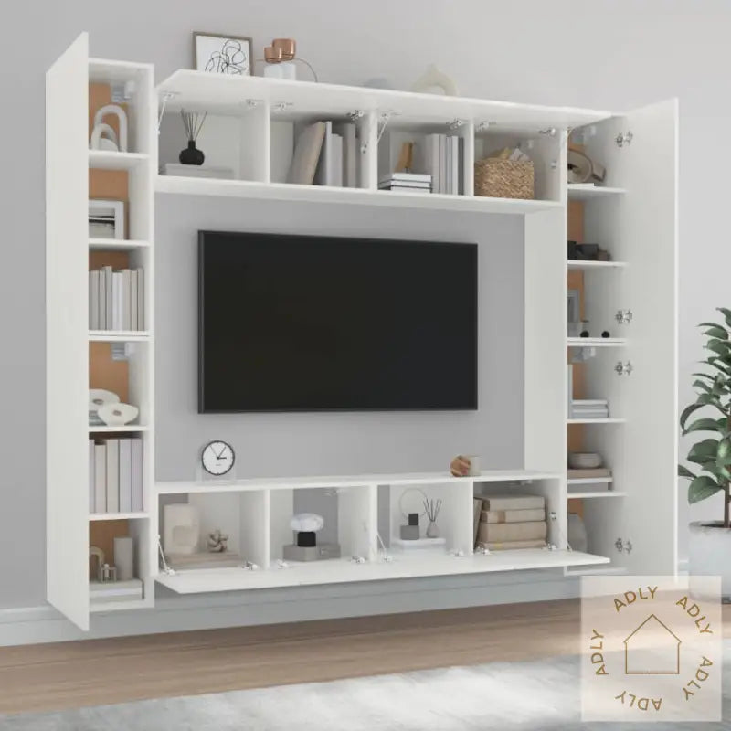 Tv-Skapsett 8 Deler Hvit Konstruert Tre