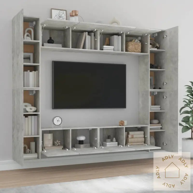 Tv-Skapsett 8 Deler Betonggrå Konstruert Tre